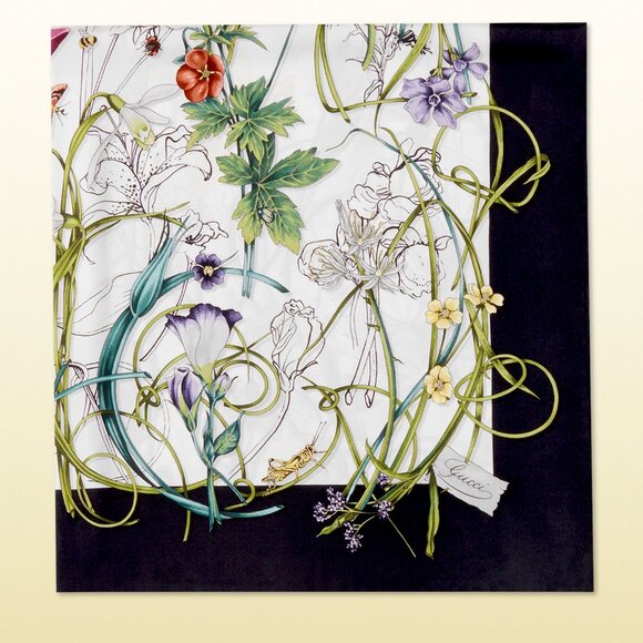 New Gucci Silk Wrap Logo Flora Infinity Print White Multicolor Unisex Scarf - Picture 10 of 16